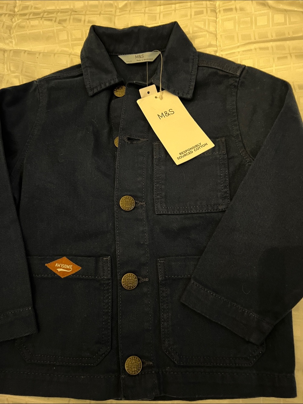 M&S Kids Dark Navy Denim Jacket - Button Front Jean Coat